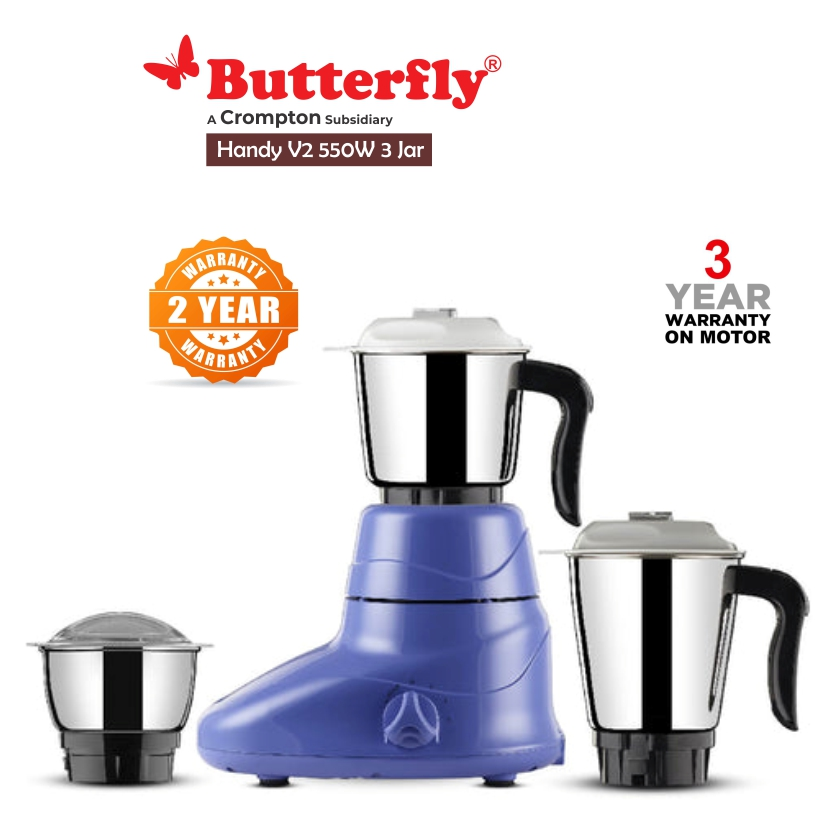 Butterfly Handy  3 Jar Mixer Grinder, Blue-V2 550W