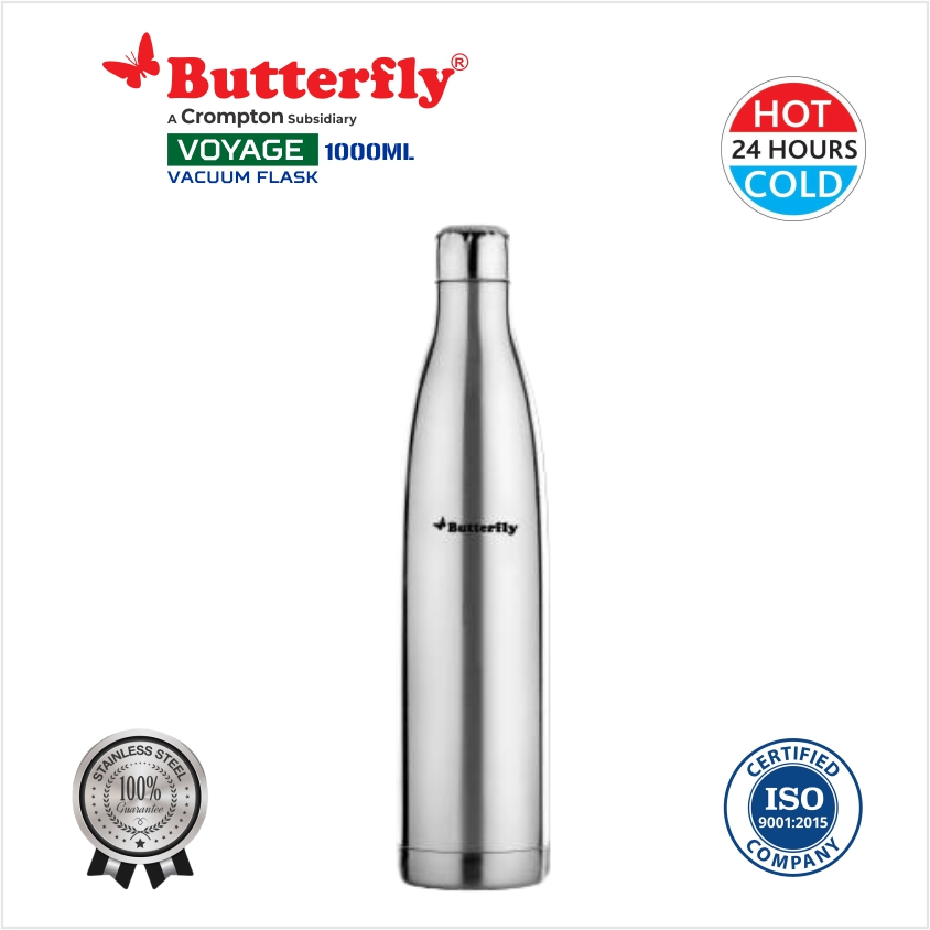 Butterfly Voyage Stainless Steel Vacuum Flask (Silver, 1000ml)