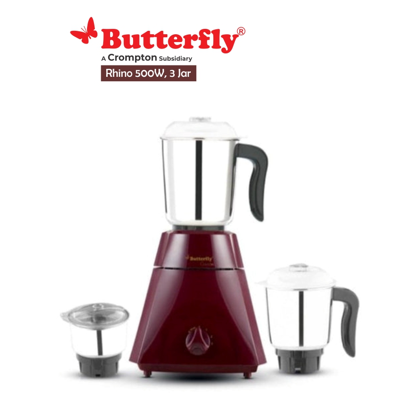 Butterfly Rhino Mixer Grinder, 500W, 3 Jars, (Cherry Red)