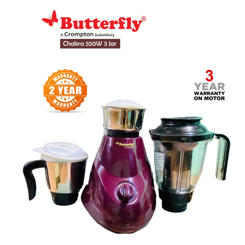 Butterfly Chakra Mixer Grinder 550 watt 3 Jar (Cherry Red)
