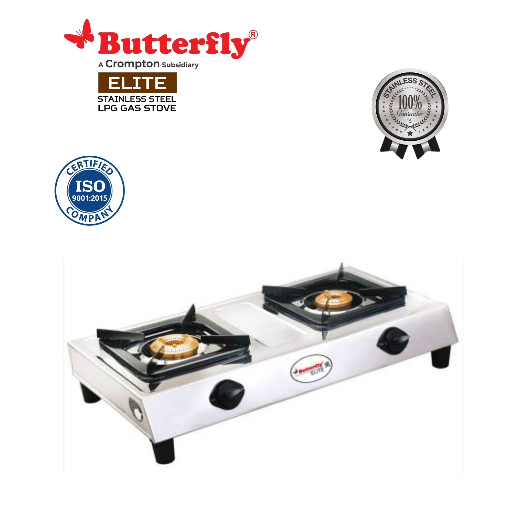 Butterfly Elite Stainless Steel Manual Gas Stove (2 Burners)