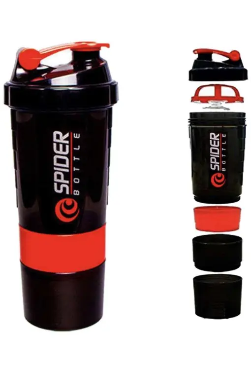 Spider Shaker Bottle With Protein Powder Compartment Cup