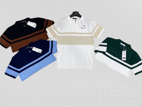 Men Striped Polo Neck Poly Cotton T-Shirt