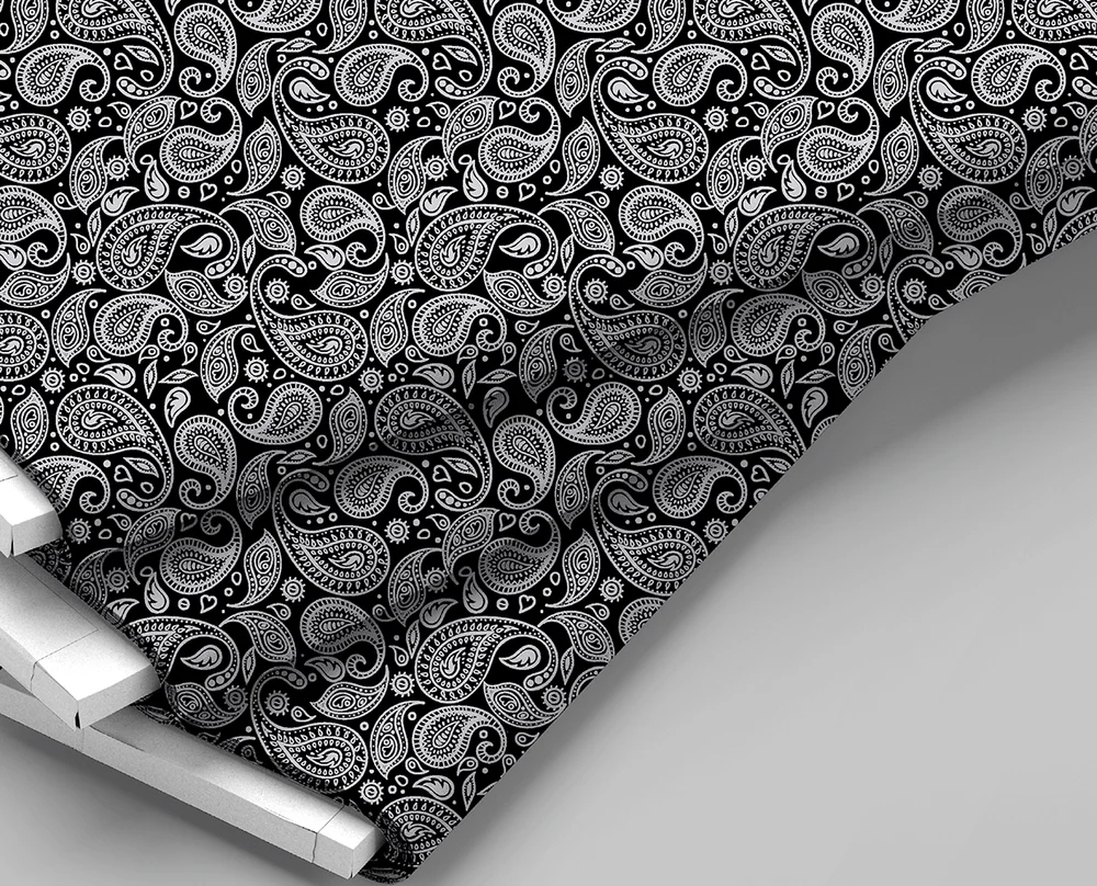 Blackwhite Paisley Pattern Printed  Rexine Fabric