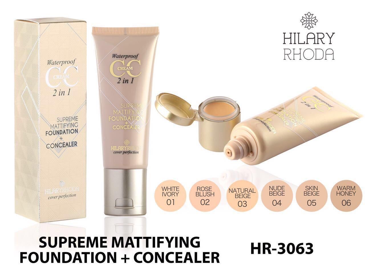 Hilary Rhoda CC Cream 2IN1 (Supreme Mattifying Foundation+Concealer) HR-3063