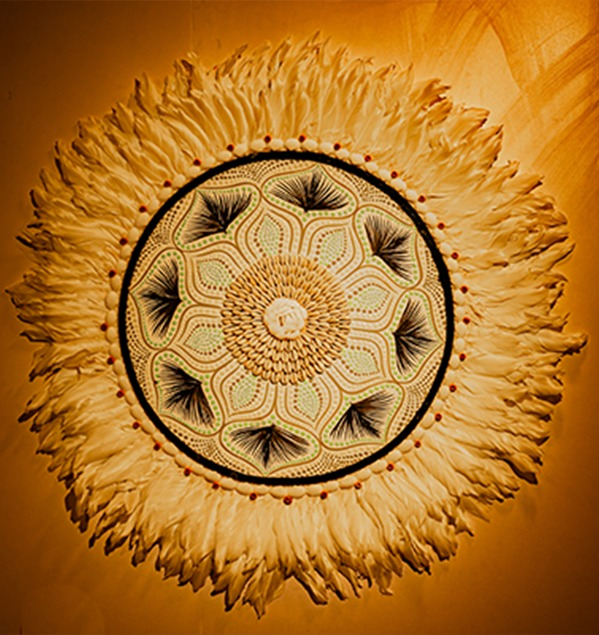 Tribal Hand Painted Feather Juju hat wall Decor.