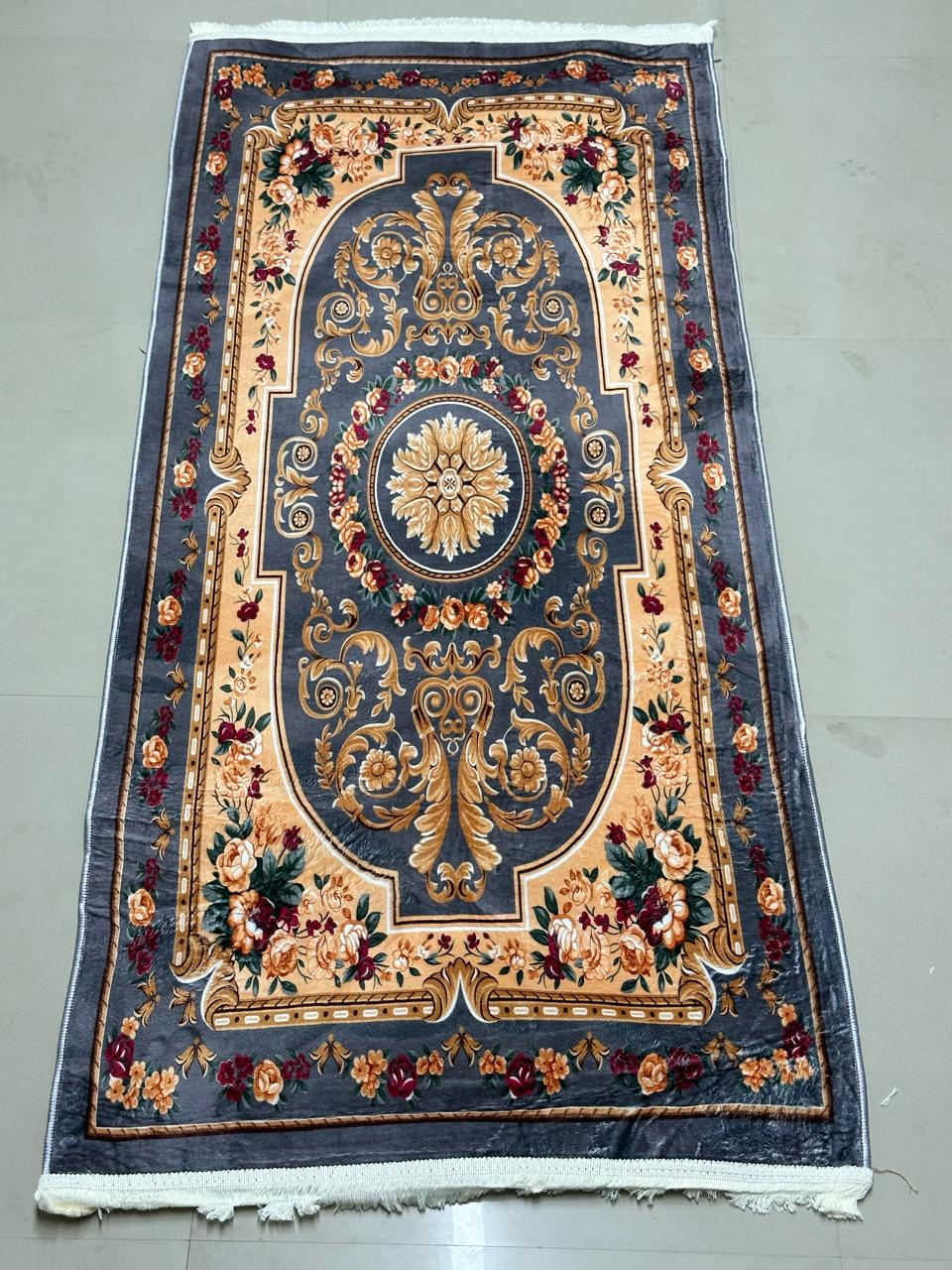 Navy Blue Floral Carpet Cut Pile Luxury Carpet