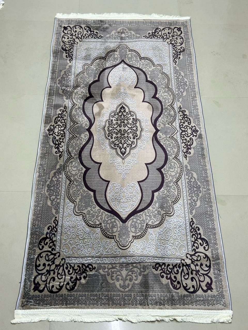 Turkish Design Flower Printed Gray Carpet