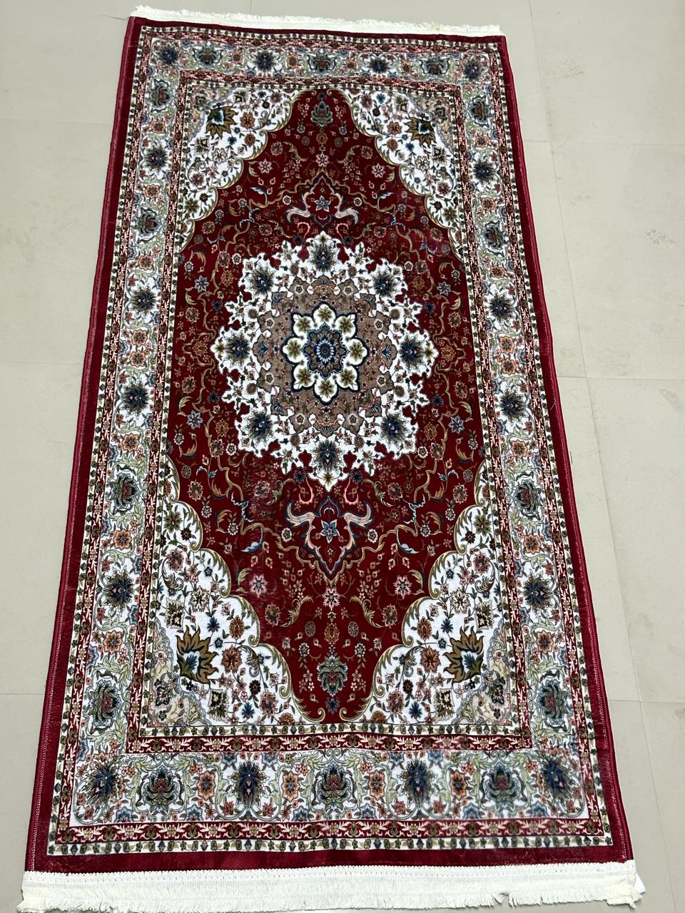 Red Hand Knotted Natural Silk Turkish Design Carpet