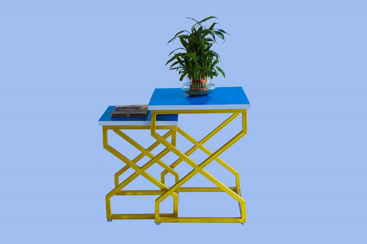 Metal Frame Wooden Top Nesting Table Set