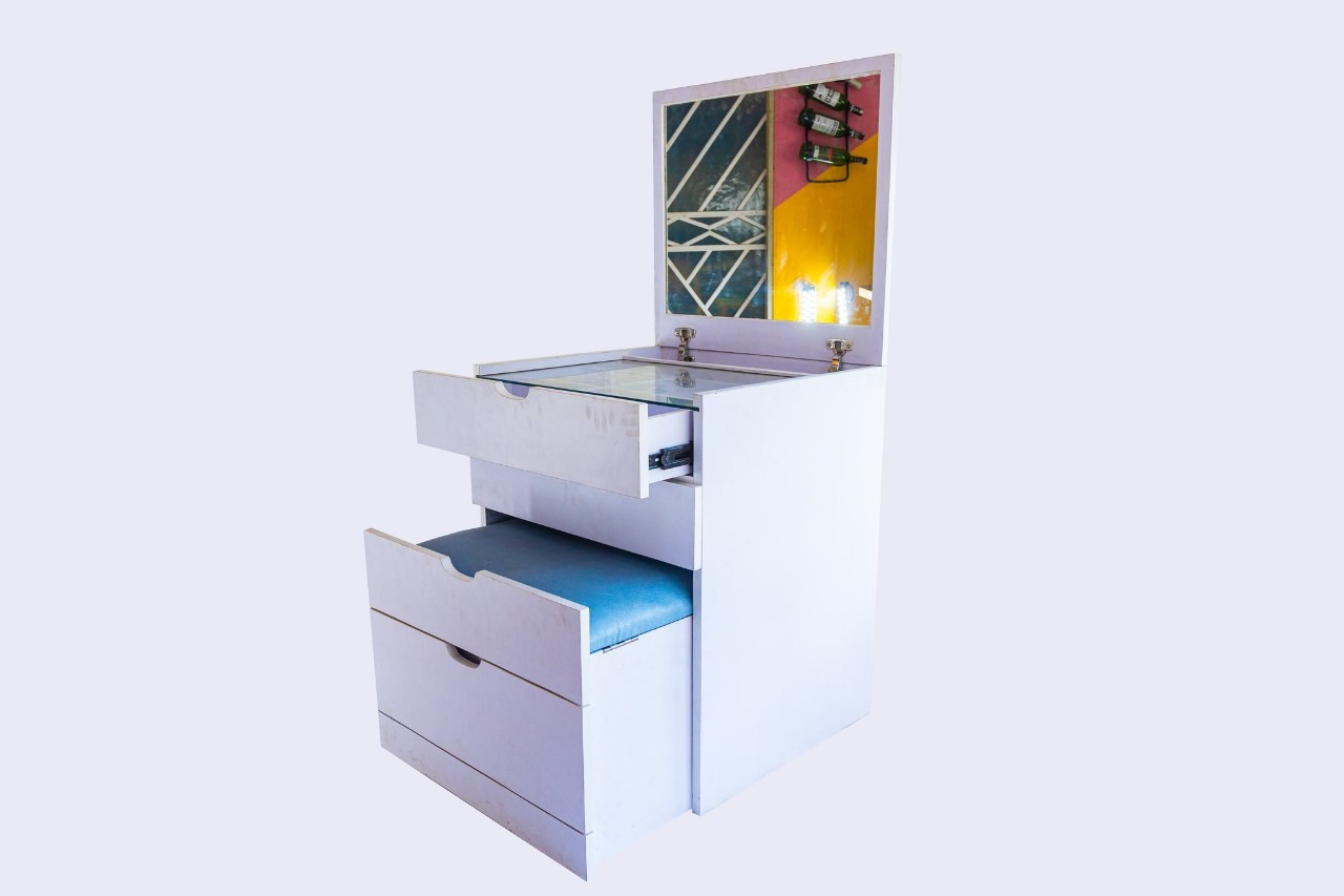 Multi-Purpose  2 Drawers Storage Cabinet with Cushioned Stool