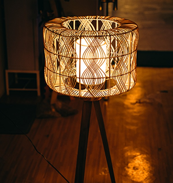 Elegant Teak Wood and Rattan Lamp Stand