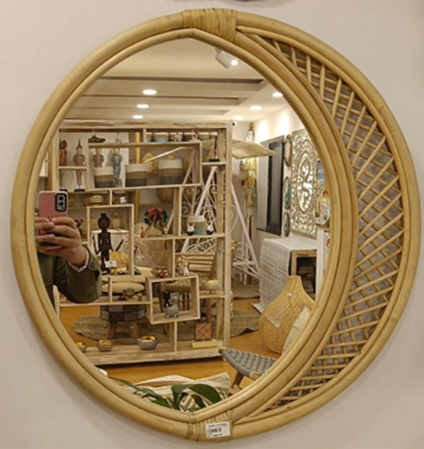 Round Natural Rattan Wall Mirror