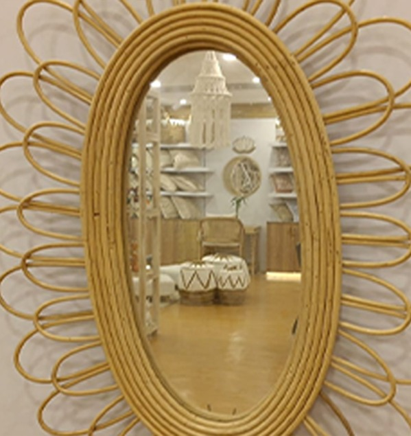 Customized Size Oval Rattan Wall Mirror