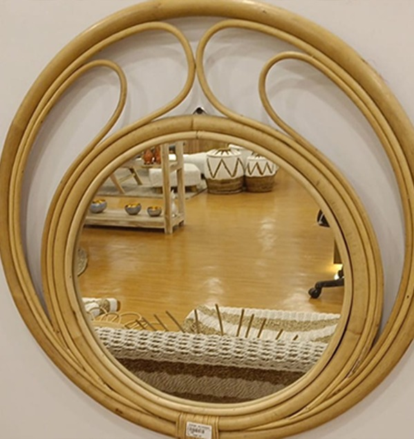 Three Level Round Bamboo & Rattan Wall Mirror