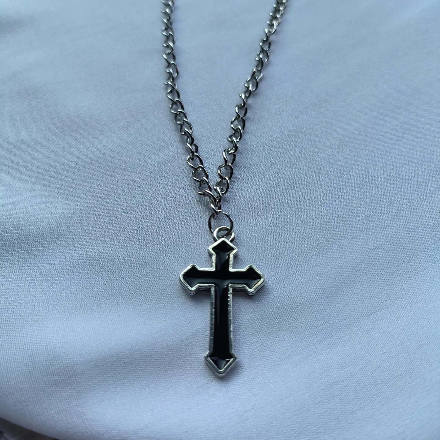 Stainless Steel Chain Black Cross Necklace For Women Men