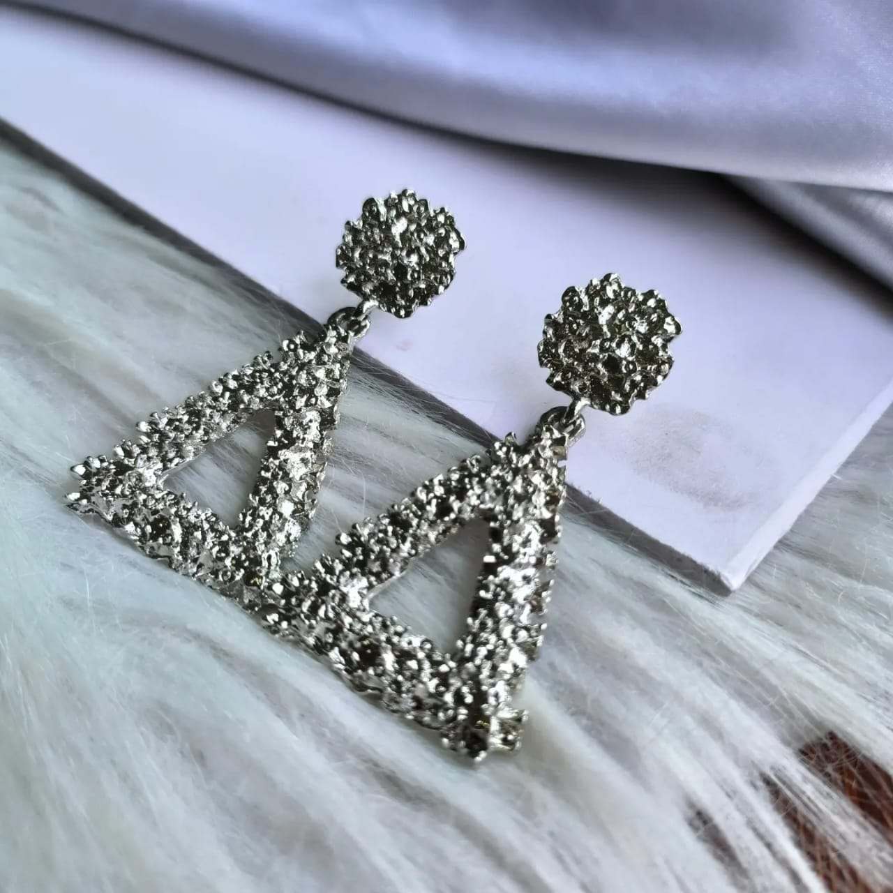 Copper-Plated Handcrafted Geometric Triangle Drop Earrings