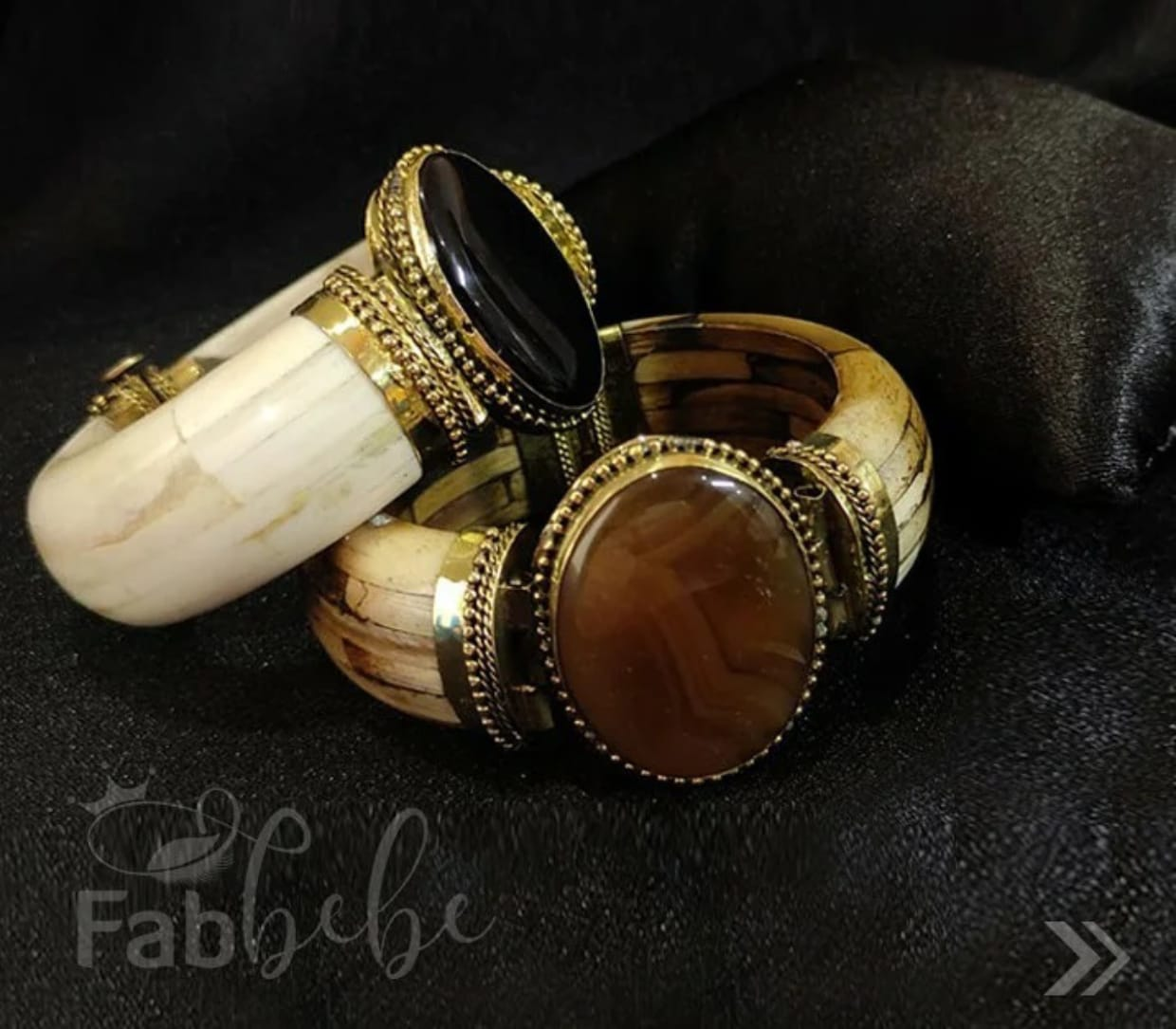 Buffalo Bone & Multi Color Agate Bangle Bracelets