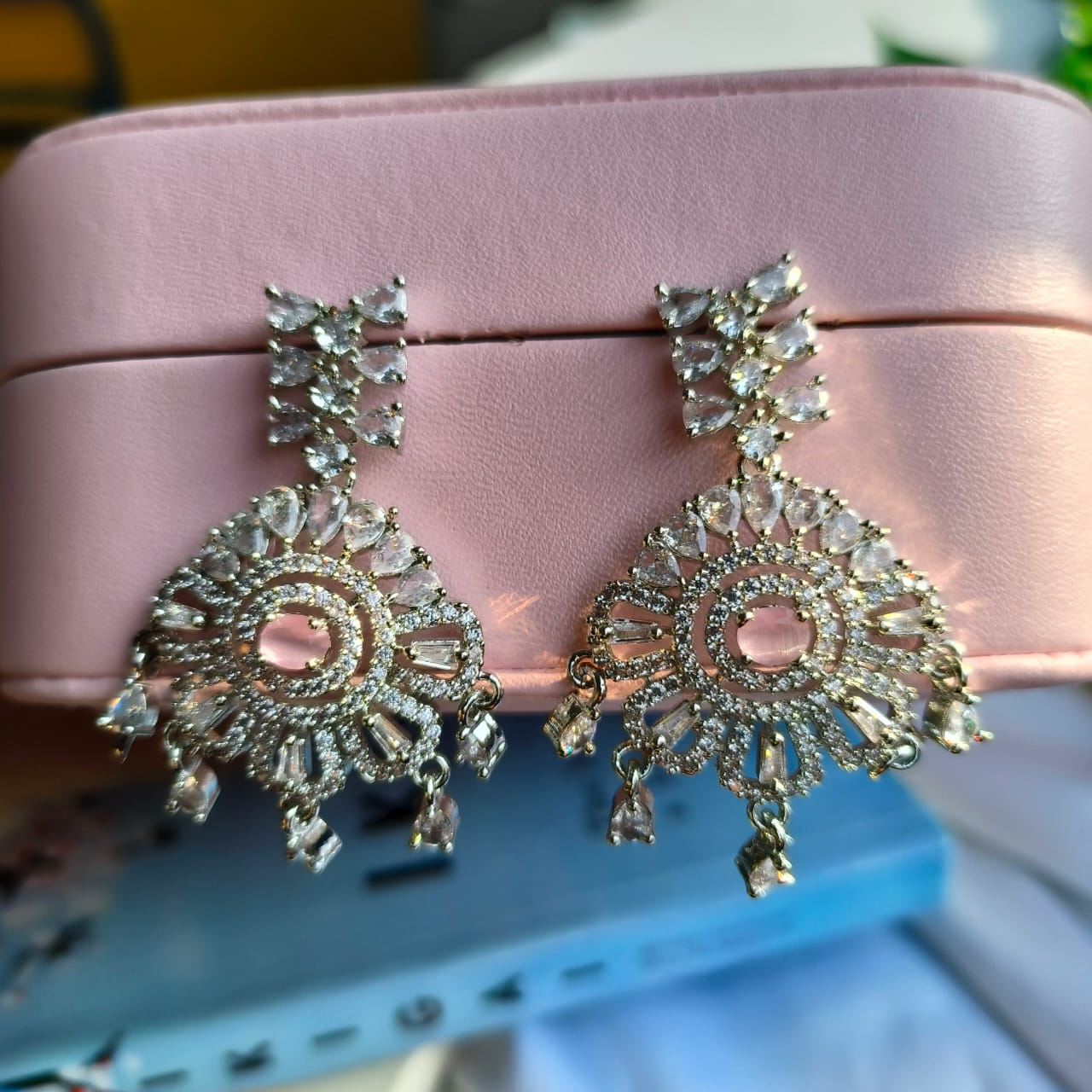 Base Silver Colour Classic White Earring For Women