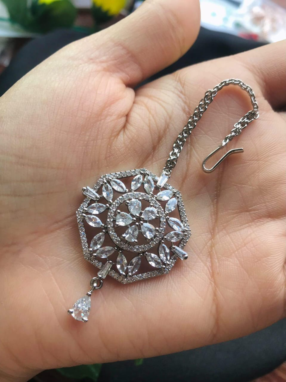 Silver-Plated Stone-Studded Mangtikka