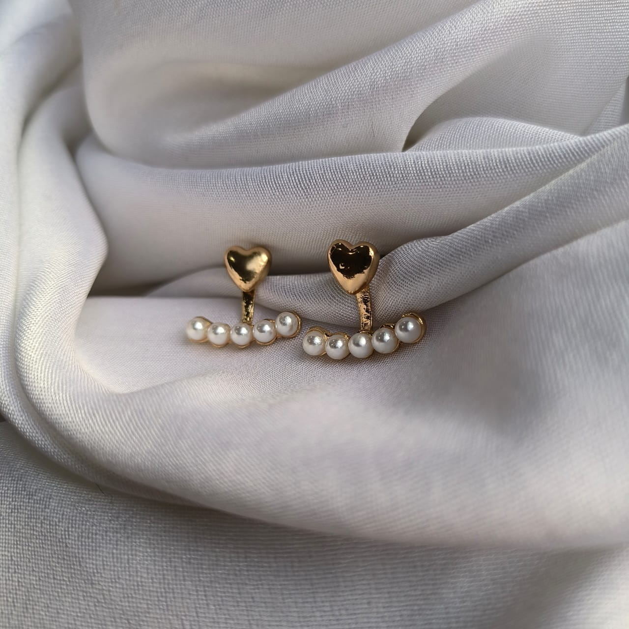 1pair Elegant Metal Heart-Shaped Back Hanging Pearl Earrings