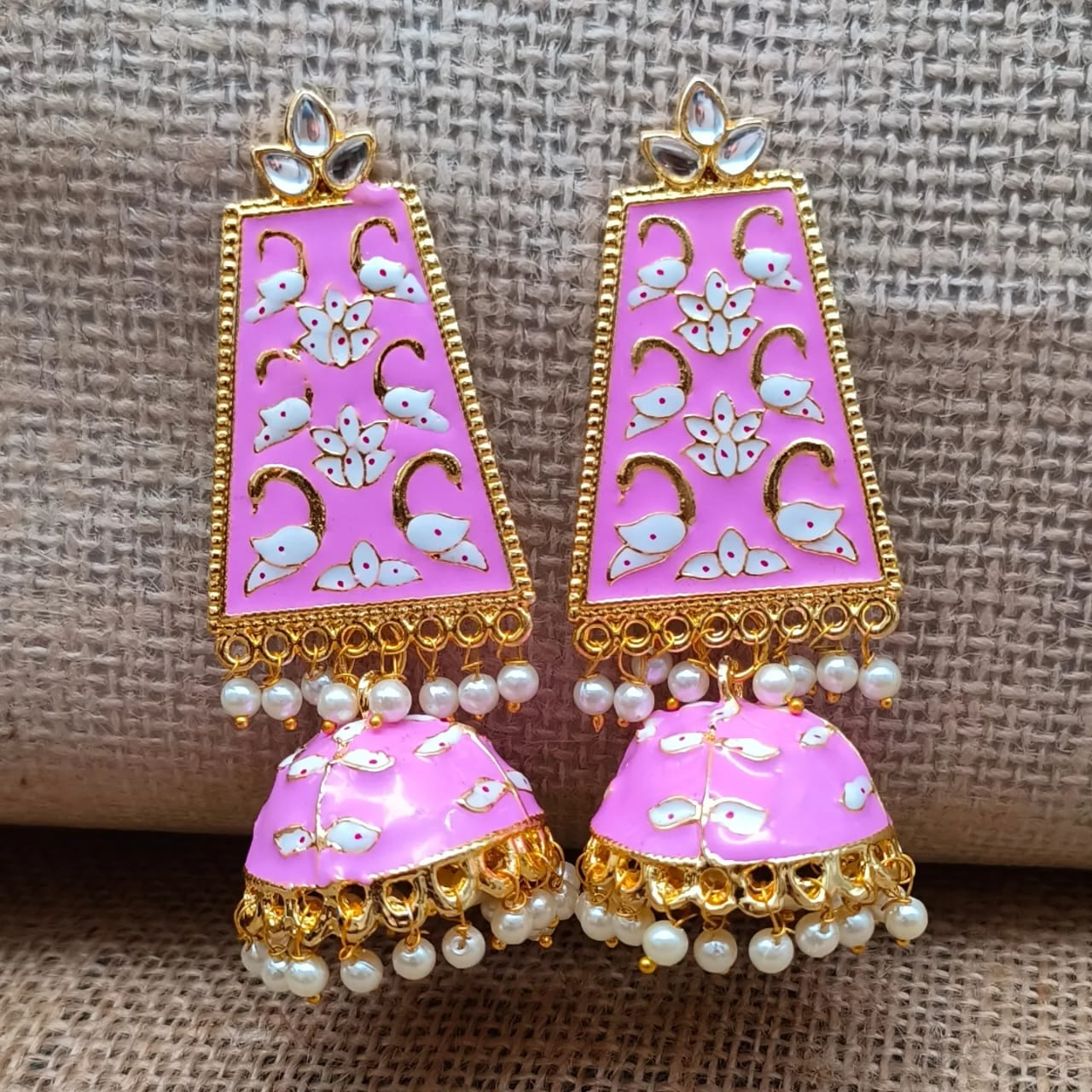 Rani Colour Meenakari Pearl Jumakhi Earrings