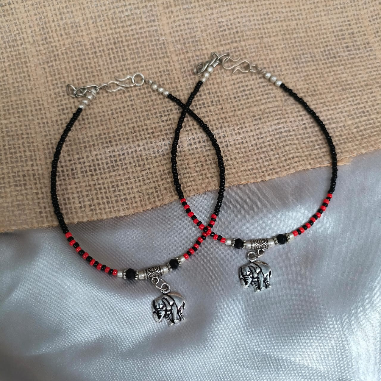 Red And Black Beads Charms Anklet For Girls & Women