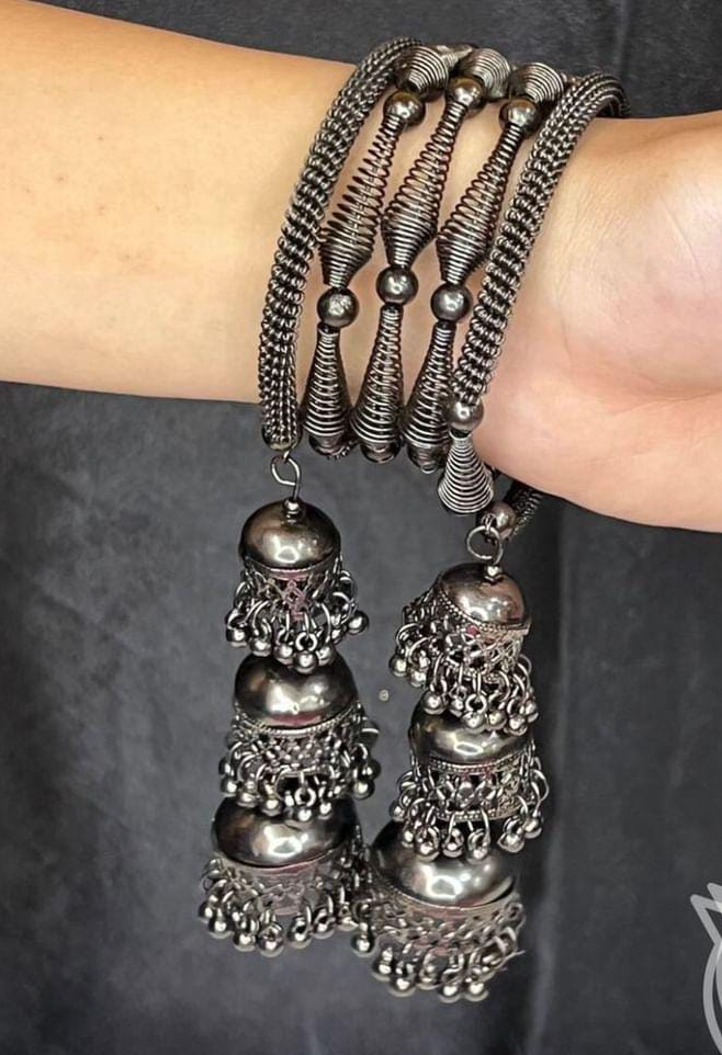 Tribal Style Oxidised Bracelet with Jhumka Latkan